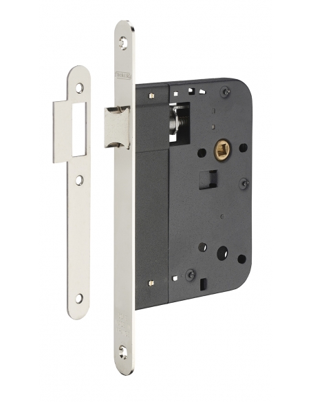 Serratura da incasso con scrocco, asse 80 mm, frontale nichelato – THIRARD