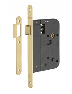 Serratura da incasso con scrocco, asse 80 mm, frontale in ottone lucido verniciato – THIRARD