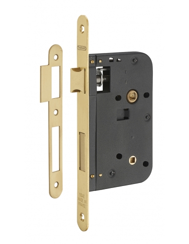 Serratura da incasso per WC, asse 60 mm, frontale in ottone lucido verniciato – THIRARD