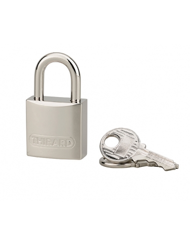 Lucchetto a chiave Luxe, ottone, interno, arco in ottone, 20 mm, palladio, 2 chiavi – THIRARD