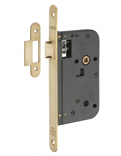 Serratura da incasso con scrocco, asse 60 mm, frontale in ottone satinato – THIRARD