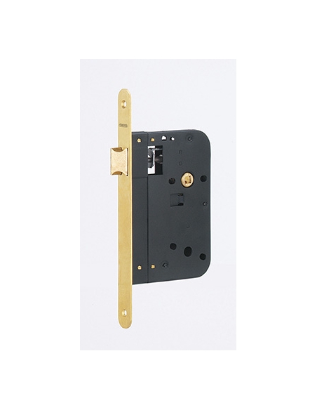 Serratura da incasso con scrocco, asse 70 mm, frontale in ottone satinato – THIRARD