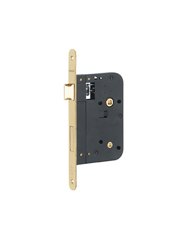 Serratura da incasso per WC, asse 70 mm, frontale in ottone lucido verniciato – THIRARD