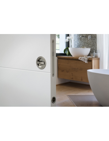 Serratura da incasso per porta scorrevole con nottolino, asse 50 mm, nichelata – THIRARD