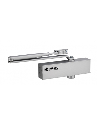 Chiudiporta spingiporta automatico idraulico, portata 60kg, Forza 3, argento, reversibile braccio standard, certificazione