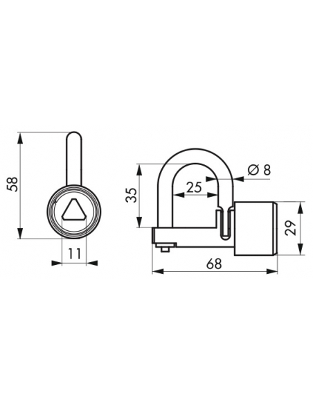 Vista aggiuntiva 1 di Lucchetto con tallone dritto, arco in ottone, chiave triangolare 11 mm – THIRARD