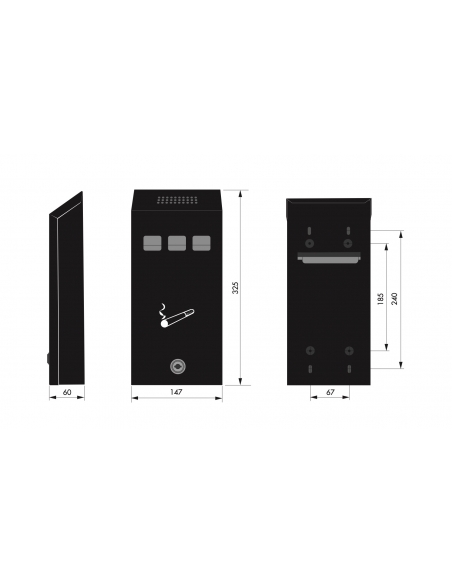 Vista aggiuntiva 3 di Posacenere da parete 325 x 147 x 60 mm, 2 chiavi – THIRARD