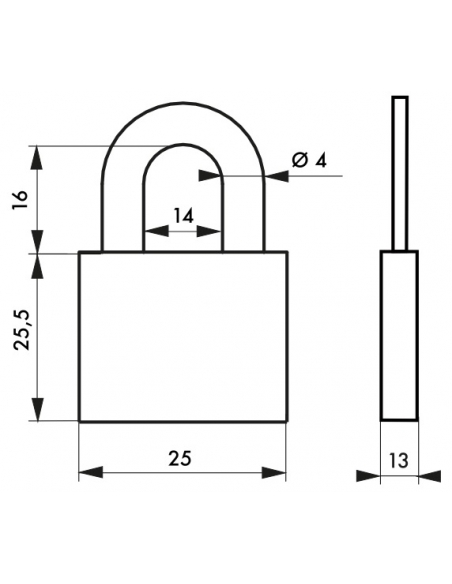 Lucchetto Mach 2 25mm arco e corpo in ottone massiccio lucido, 2 chiavi in ottone - THIRARD