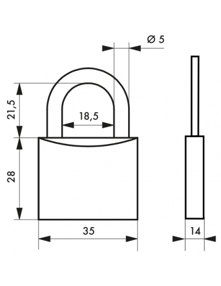 Lucchetto Mach 2 35mm arco e corpo in ottone massiccio lucido, 2 chiavi in ottone - THIRARD