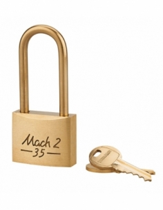 Lucchetto MACH 2 35 mm, corpo in ottone massiccio lucido, arco alto, 2 chiavi – THIRARD