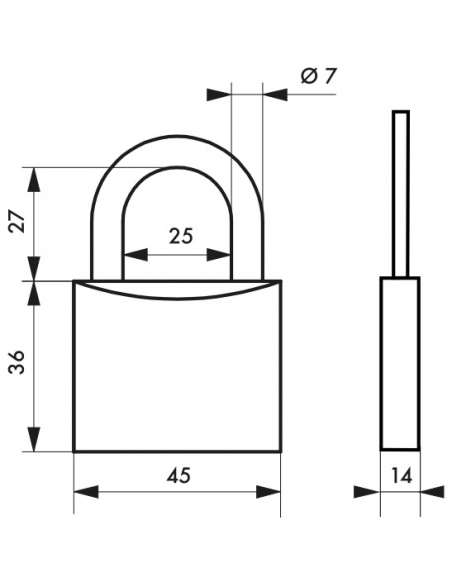 Lucchetti Mach 2 45mm ansa e corpo in ottone massiccio lucido, 2 chiavi in ottone - THIRARD