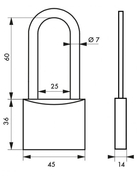 Vista aggiuntiva 1 di Lucchetto MACH 2 45 mm, corpo in ottone massiccio lucido, arco semialto, 2 chiavi – THIRARD