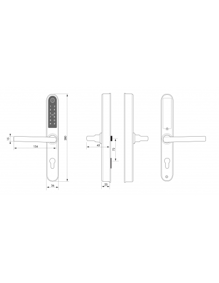 Coppia di maniglie smart INTELOCK Multi per porta d’ingresso, interasse 72 mm, dorata