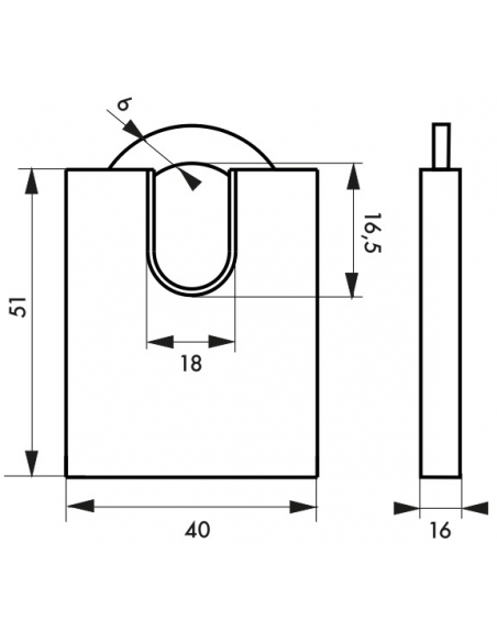 Lucchetto Mach 3 40mm arco acciaio inox 6, guardia alta, ottone, da esterno, anticorrosione, 3 chiavi - THIRARD