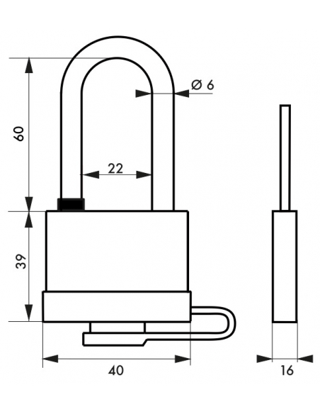 Lucchetto Mach 3 40mm arco semialto acciaio inox, ottone, da esterno, anticorrosione, 3 chiavi, guscio pvc - THIRARD