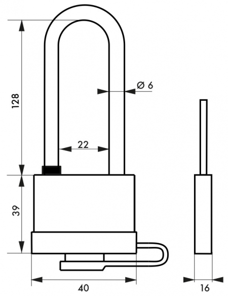 Lucchetto Mach 3 40mm arco acciaio inox alto, ottone, da esterno, anticorrosione, 3 chiavi - THIRARD