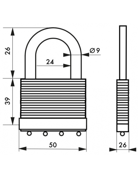 Lucchetto In Ottone Amazone 50mm, corpo a lamelle, ottone, da esterno, 2 Chiavi - THIRARD