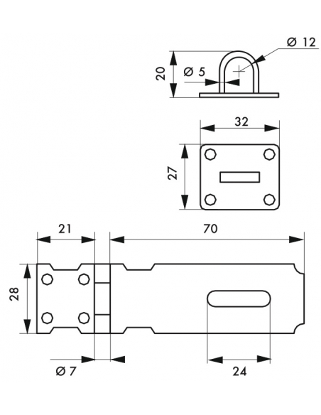 Porta lucchetto per armadi e porte, 75mm, occhiolo acciaio zincato - THIRARD