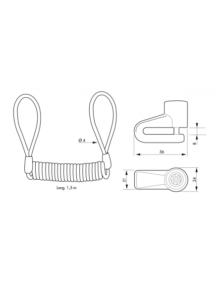 Bloccadisco 8mm, antifurto con cavo acciaio rivestito PVC 1,5m, 2 chiavi tubolari - THIRARD