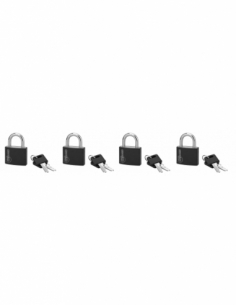 Set di 4 Lucchetti Maxium color 40mm, arco acciaio temprato, nero, alluminio, 2 chiavi/lucchetto - THIRARD