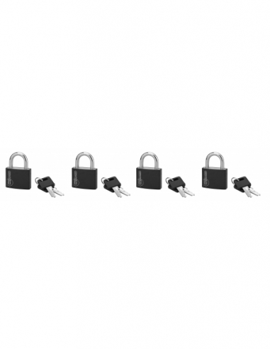Set di 4 Lucchetti Maxium color 40mm, arco acciaio temprato, nero, alluminio, 2 chiavi/lucchetto - THIRARD