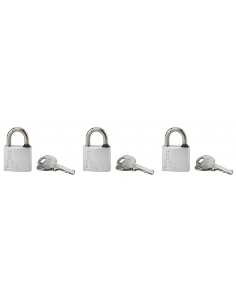 Set di 3 lucchetti 30 mm a chiave uguale, ottone cromato, arco inox, 6 chiavi – THIRARD