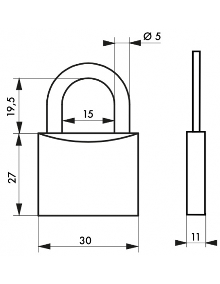 Set 3 Lucchetti Tipo 1, ottone, interno, ansa in acciaio, 30mm, 3x3 chiavi - THIRARD