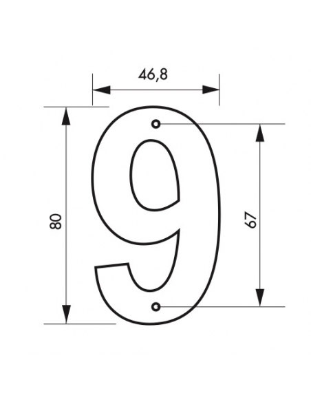 Targa Numero 9 altezza 80mm Nero metallo, da avvitare - THIRARD