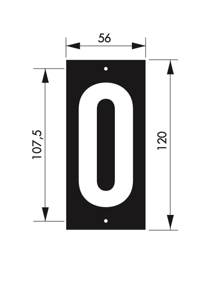 Targa numero civico 0 - 56X130mm - in ABS nero scritta bianca a rilievo, da avvitare - THIRARD