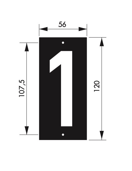 Targa numero civico 1 - 56X130mm - in ABS nero scritta bianca a rilievo, da avvitare - THIRARD