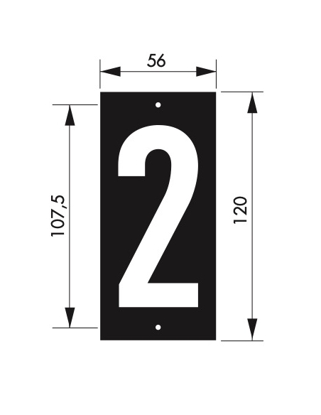 Vista aggiuntiva 1 di Targa numerica 56 x 130 mm con numero 2", da avvitare – THIRARD