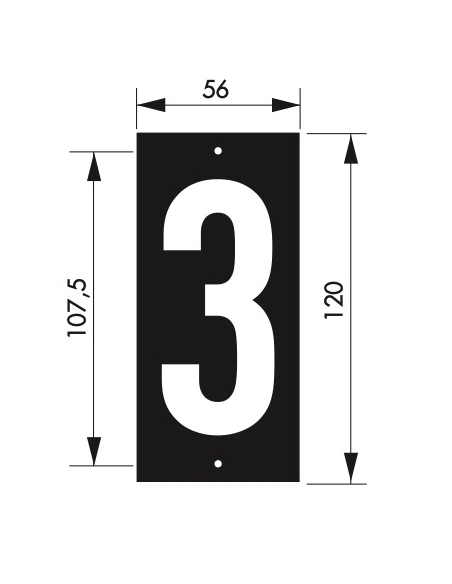 Vista aggiuntiva 1 di Targa numerica 56 x 130 mm con numero 3", da avvitare – THIRARD