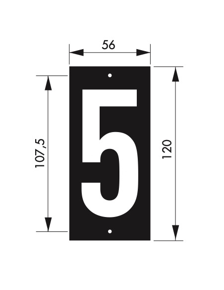 Vista aggiuntiva 1 di Targa numerica 56 x 130 mm con numero 5", da avvitare – THIRARD