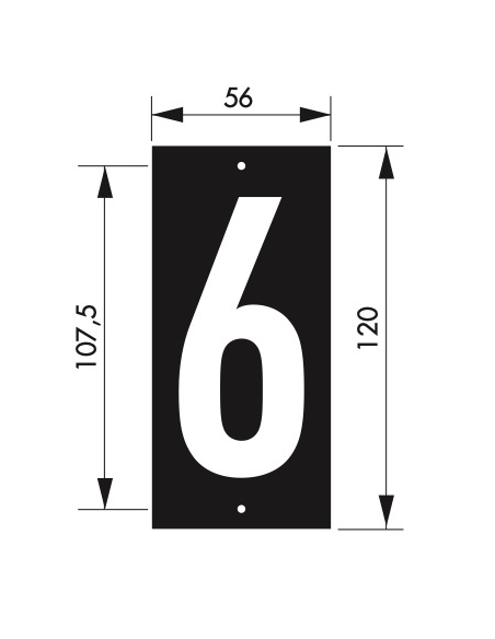 Vista aggiuntiva 1 di Targa numerica 56 x 130 mm con numero 6", da avvitare – THIRARD