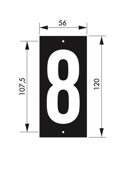 Targa numero civico 8 - 56X130mm - in ABS nero scritta bianca a rilievo, da avvitare - THIRARD