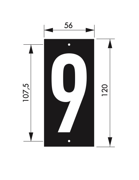 Vista aggiuntiva 1 di Targa numerica 56 x 130 mm con numero 9", da avvitare – THIRARD