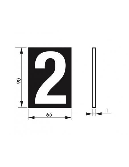 Vista aggiuntiva 2 di Targa numerica adesiva 65 x 90 mm con numero 2" – THIRARD