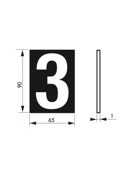 Vista aggiuntiva 2 di Targa numerica adesiva 65 x 90 mm con numero 3" – THIRARD