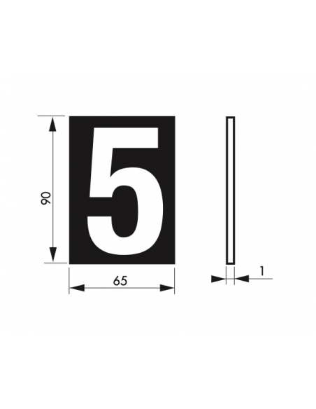 Vista aggiuntiva 2 di Targa numerica adesiva 65 x 90 mm con numero 5" – THIRARD