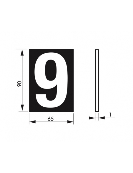 Vista aggiuntiva 2 di Targa numerica adesiva 65 x 90 mm con numero 9" – THIRARD