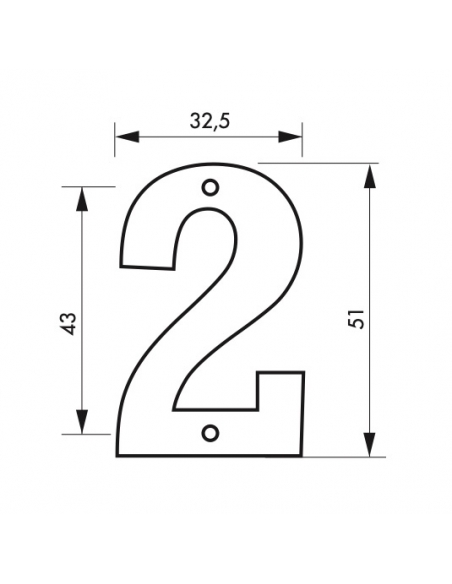 Targa numero civico 2 altezza 51mm, in ottone massiccio, da avvitare - THIRARD