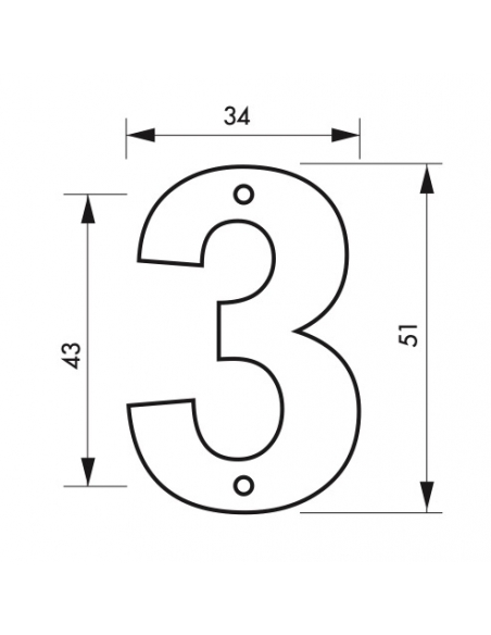 Targa numero civico 3 altezza 51mm, in ottone massiccio, da avvitare - THIRARD