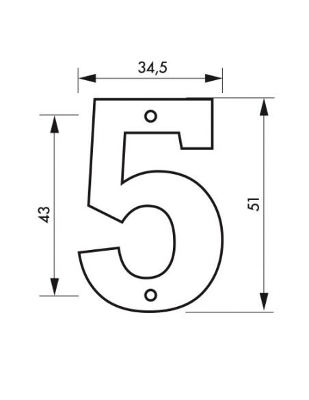 Targa numero civico 5 altezza 51mm, in ottone massiccio, da avvitare - THIRARD