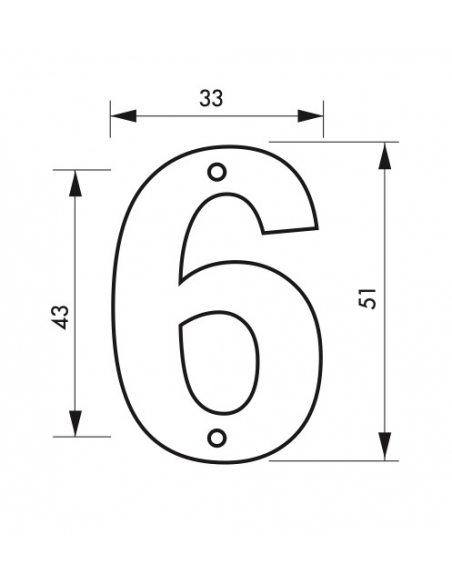 Targa numero civico 6 altezza 51mm, in ottone massiccio, da avvitare - THIRARD