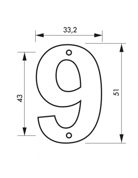 Targa Numero civico 9 altezza 51mm, in ottone massiccio, da avvitare - THIRARD