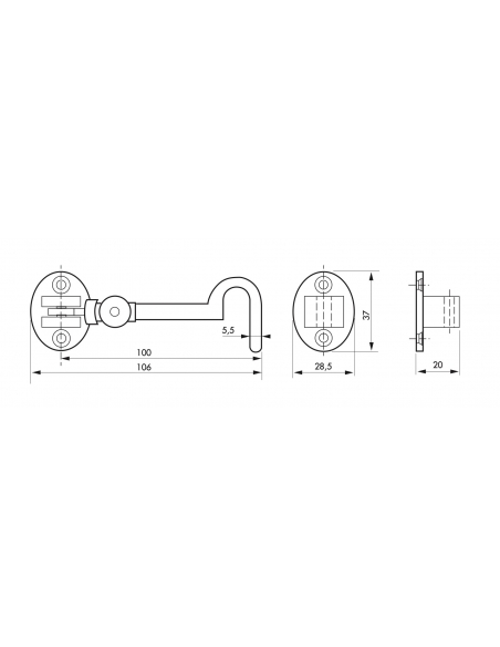 Gancio orientabile con occhiello, cromato 10cm, ferma porta, finestra, bagno - THIRARD