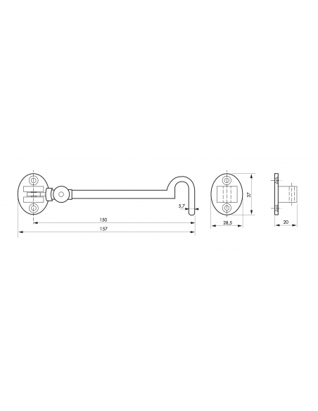 Gancio orientabile con occhiello, cromato 15cm, ferma porta, finestra, bagno - THIRARD