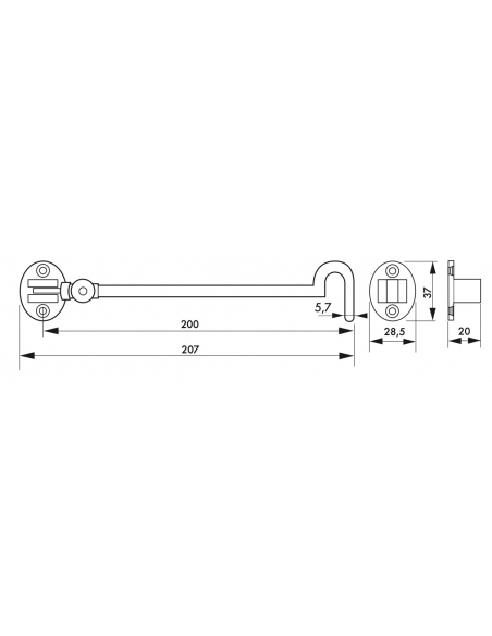 Gancio orientabile con occhiello, cromato 20cm, ferma porta, finestra, bagno - THIRARD