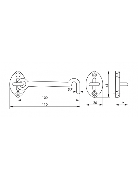 Gancio mobile con occhiello, placcato ottone 10cm, ferma porta, finestra, bagno - THIRARD