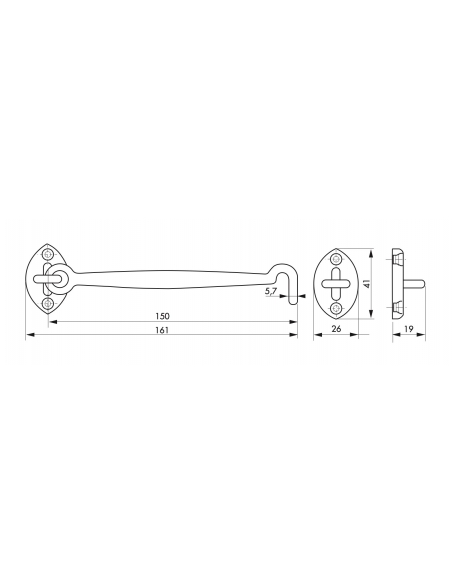 Gancio mobile con occhiello, placcato ottone 15cm, ferma porta, finestra, bagno - THIRARD